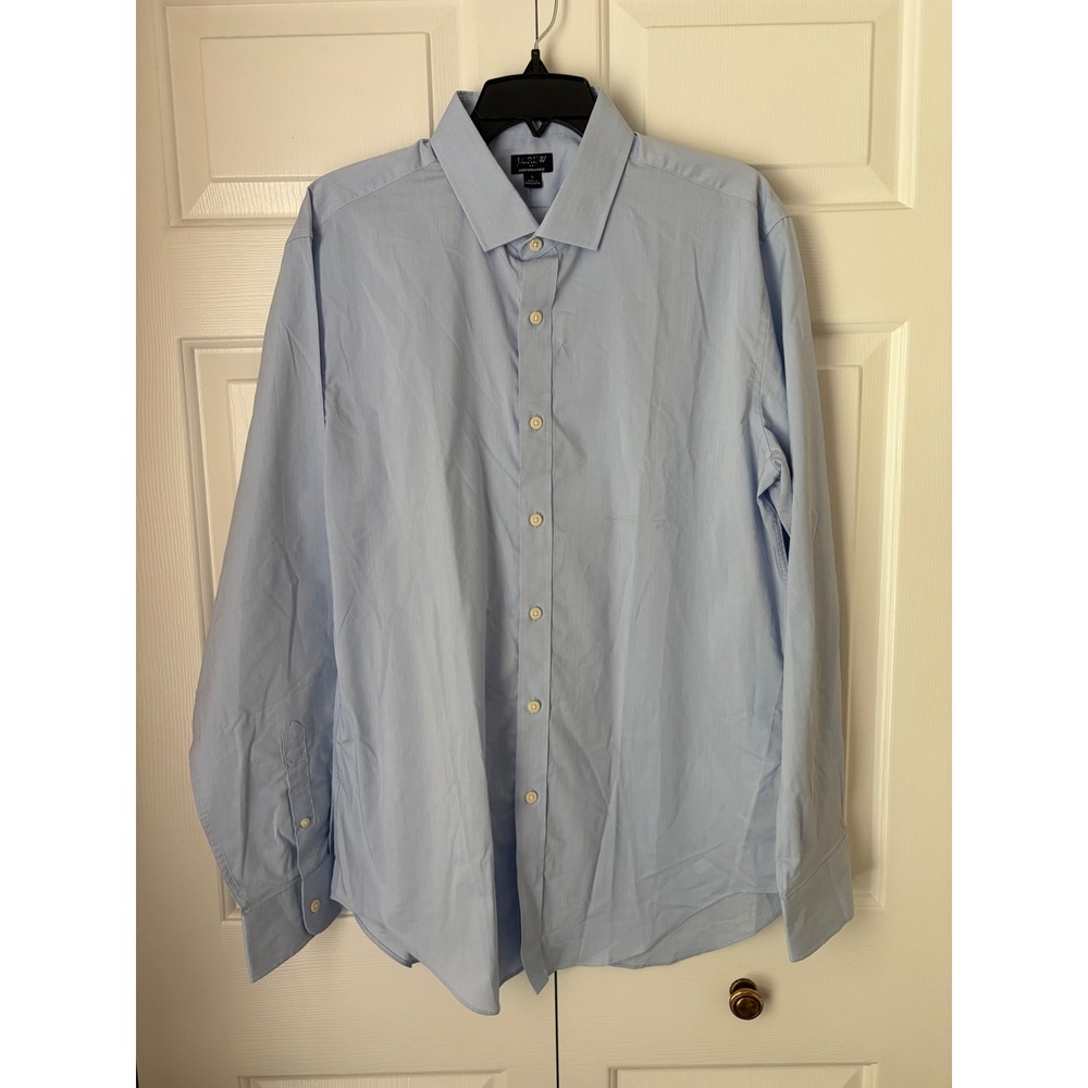 J.Crew Performance Dress Shirt Mens L Blue Spread Collar Classic Fit Preppy Work